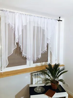 White Voile Net Curtains With Lace Ready Made Living Dining Room Bedroom New • £19.99