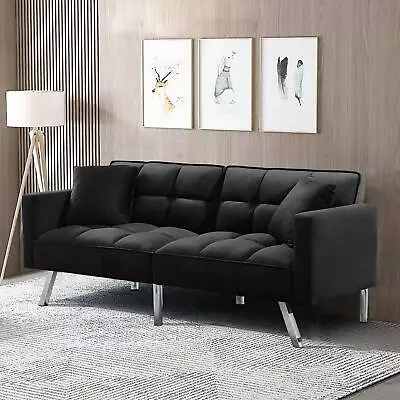 Modern Velvet Convertible Sofa Bed Futon Sofa Sleeper Couch 2 Toss Pillows • $269.99