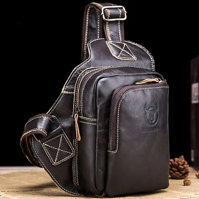 Men's Shoulder Bag Sling Backpack100% Genuine Leather Chest Bag Crossbody Bag E • $27.99