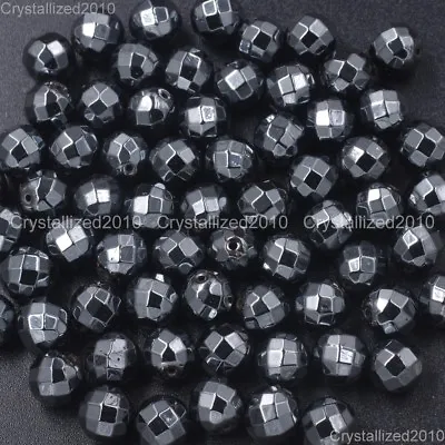 100pcs Natural Hematite Gemstone Faceted Round Beads 2mm 3mm 4mm 6mm 8mm 10mm • £4.51
