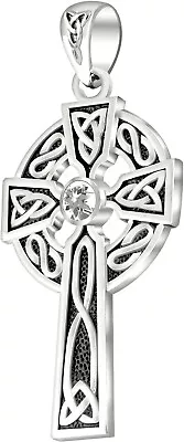 1.5in Men's Sterling Silver White Sapphire Birthstone Celtic Knot Cross Pendant • $49.99