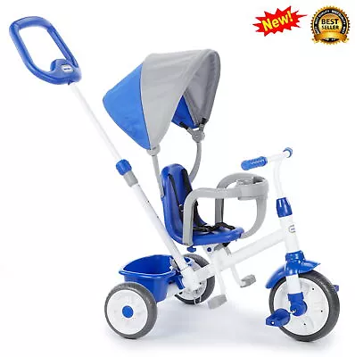 4 In 1 Trike Blue Convertible Tricycle Toddlers 4 Stages Growth Shade Canopy New • $84