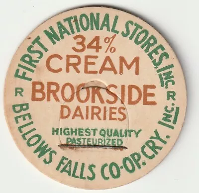 Milk Bottle Cap. Bellows Falls Co-op Creamery Inc. Bellows Falls Vt. • $3.99