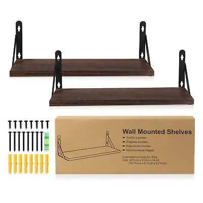 £12.49 • Buy 2x Wooden Floating Shelves Wall Mounted Display Storage Hold Rustic Industrial