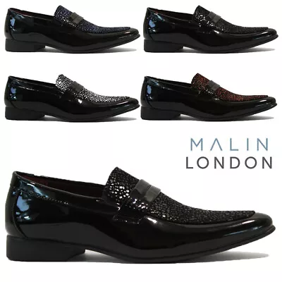 Mens Formal Shiny Patent Shoes Smart Party Loafers Wedding Office Dress Size • £19.95