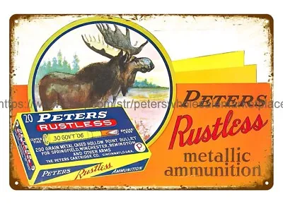 Peters Ammunition Firearm Moose Hunting Metal Tin Sign Retro Metal Wall Signs • $18.98