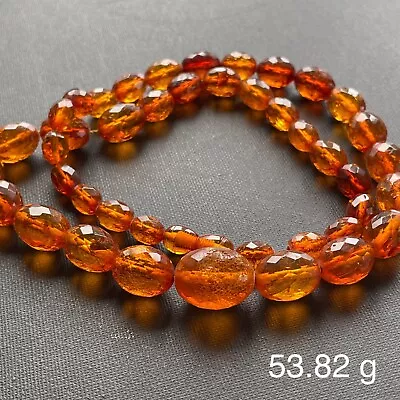 ANTIQUE NATURAL AMBER FACETED BEAD NECKLACE 53g FROM DENMARK 1950s #1865 • $590