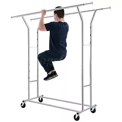 Heavy Duty Rolling Clothes Garment Rack Clothing Rack Adjustable Height W/Wheels • $95.99