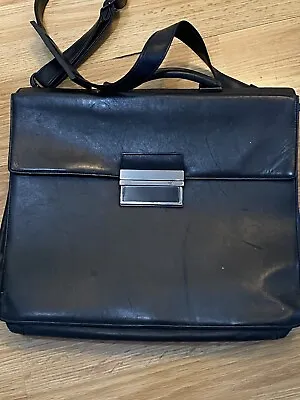 Vintage Heavy Leather Calvin Klein  Black ￼Briefcase   Shoulder Bag Computer Fit • $55