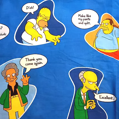 Simpsons TV Cartoon Bart Homer Smithers Rude Cotton Poly Twin Flat Sheet Fabric • $19.99