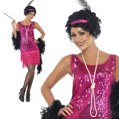 Adult Funtime Flapper Costume Hot Pink 20s Charlston Fringe Fancy Dress • £12.99