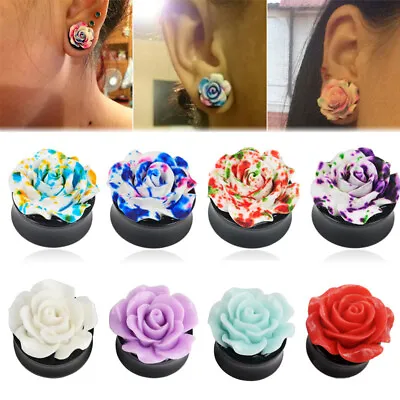 8mm-25mm Pair Rose Flower Acrylic Flare Saddle Ear Plug Flesh Tunnel Gauge Taper • $3.59