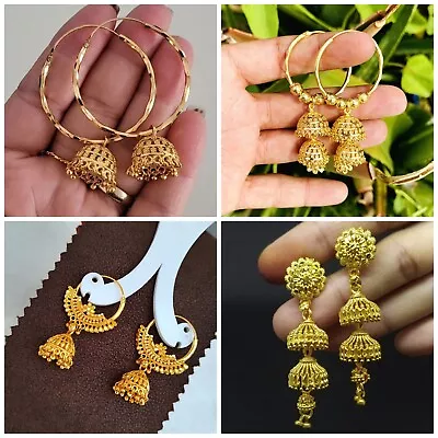 Bollywood Indian 22k Gold Plated Ethnic Bridal Long Jhumka Earrings • $16.52