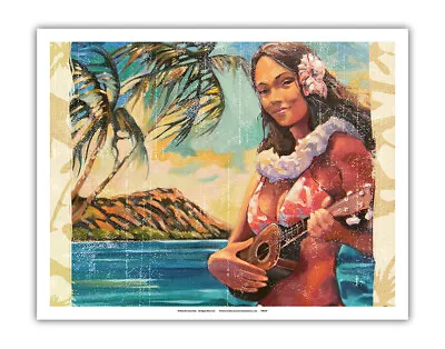 Hawaiian Girl With Ukulele - Vintage Hawaiian Travel Poster By Wade Koniakowsky • $12.98