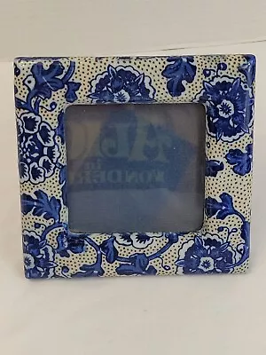 Vintage Blue White Floral Ceramic Square 5  Picture Frame Easel Style Or Wall  • $13.68