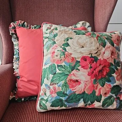Handmade Feather Cushions Vintage Floral Fabric Cabbage Roses/Peonies  Frill Set • £30.99