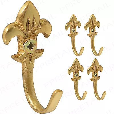 £4.94 • Buy 4 X SMALL BRASS FLEUR DE LYS CURTAIN TIE BACKS+SCREWS Tassel/Rope/Sash Ring Hook