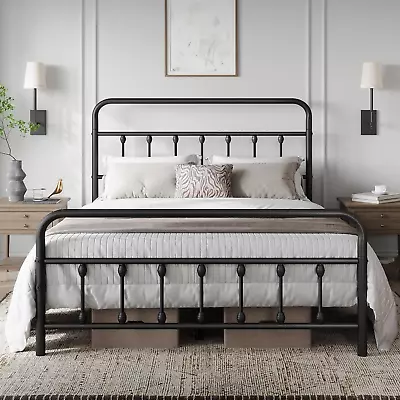 Classic Metal Platform Bed Frame Mattress Foundation With Victorian Style Iron-A • $139.99