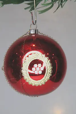 Vintage Blown Glass Crinkle Wire Embellished Red BALL Christmas Ornament Germany • $12