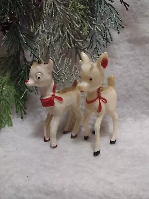 2~Vintage 1940-50's Rudolph Red Nosed Reindeer Ornaments Hard Plastic • $21.99