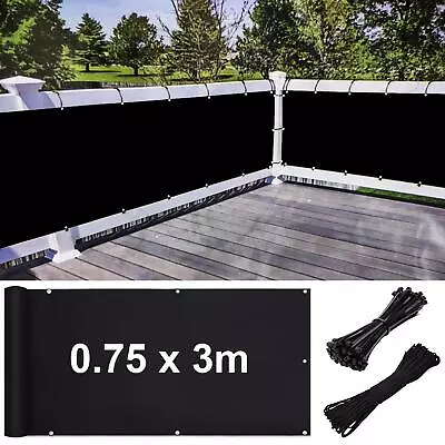 Black Garden Privacy Screen Net Fence Balcony UV Sun Shade Windbreak 0.75 X 3m • £12.99