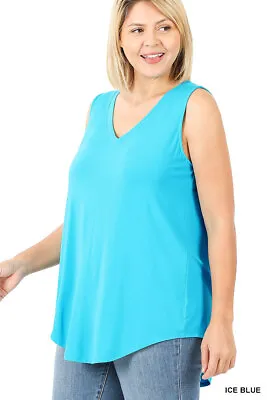 1X 2X 3X V-Neck Sleeveless Luxe Rayon Tank Top Soft Stretch Flowy Tunic Zenana • $10