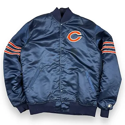 Vtg NFL Satin Starter Pro Line Chicago Bears Quilted Bomber Jacket L Tall USA • $87.49