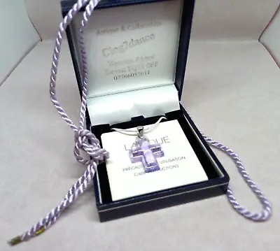 Lalique Necklace Crystal Pendant Cross Silver Chain & Silk Cord Gift Of Hope! • £135