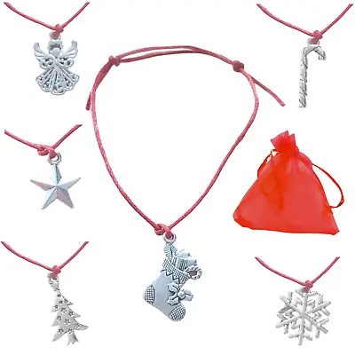 Christmas Bracelet & Organza Bag Red Cord Xmas Charms Friendship Wish Bracelet • £1.99