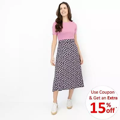 Seasalt Womens Midi Skirt Tamba Floral Jersey Pink Elasticated Waist Size 14 12 • £26.95