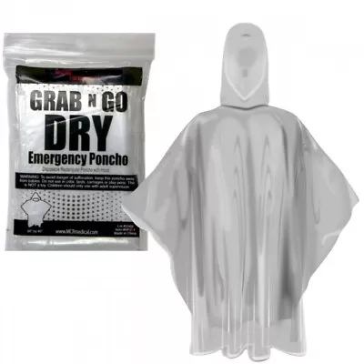 Grab-N-Go Dry Emergency Rain Poncho Clear • $5.11