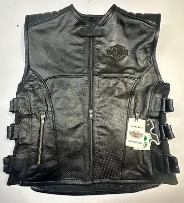 Men's Swat Genuine Black Leather Vest Zippered Biker Cafe Racer • $127