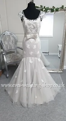 Lou Lou Bridal Grey Wedding Dress With Brooch Not Bow UK 16 Check Measurements • £439