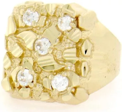 Bold 18K Yellow Gold Over Nugget Ring With One Round 1.76 Carat Diamond For Mens • $199.99