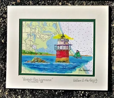 Duxbury Pier Lighthouse Art Print Map Bug Light Plymouth Harbor Boat Sailor Gift • $25