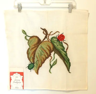 Vtg Dritz Scovill Needlepoint Leaves Lady Bug Beetle Pre-Worked 19x19 Madeira • $48