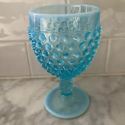 Vintage Fenton MCM Hobnail Blue Opalescent Water Goblet Milk Glass Gorgeous! • $11.99