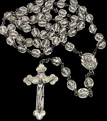 VINTAGE “CREED” STERLING SILVER AND Faceted CRYSTAL  33” ROSARY 51.2grams • $124.99