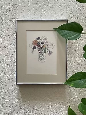 Mary Lou Goertzen Floral Litho Print Flowers Framed And Matted Silver Frame • $24.99