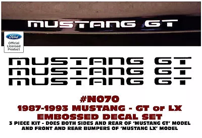 Ge-n070 1987-1993 Mustang Gt - Side / Bumper Embossed Letters Kit - Licensed • $36.85