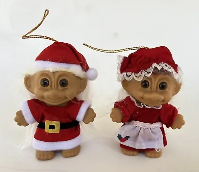 Vintage Russ 4” Mr And Mrs Santa Claus Christmas Troll Doll Ornaments • $19.95