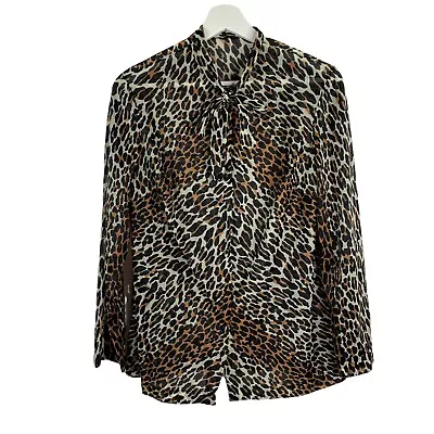 Vtg Vanity Fair Size 34 M Top 60s Leopard Animal Print Semi Sheer Button Up Bow • $42.93