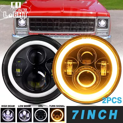 Pair 7  Round Led Headlights Hi/Lo Halo DRL Lamps For Chevy Truck C10 C20 C30  • $45.68