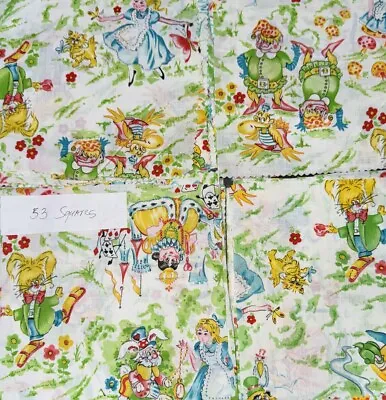 Vintage Rare Alice  In Wonderland Fabric Quilt 100% Cotton 53 Squares 7” • $25