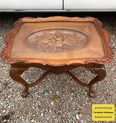 Solid Walnut Carved Cherub Coffee Table With Glass Serving Tray (JLC-CT-15) • $499