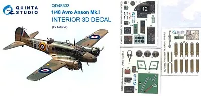 Quinta Studios 1/48 AVRO ANSON Mk.I 3D DECAL COLORED INTERIOR SET Airfix • $19.99