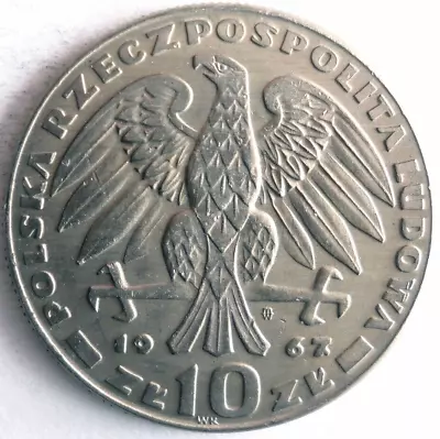 1967 POLAND 10 ZLOTYCH - AU - RARE TYPE  - Excellent Coin - Lot #A12 • $3.25