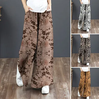 Women Floral Printed Elastic Waist Long Pants Leopard Wide Leg Palazzo Trousers • $29.44
