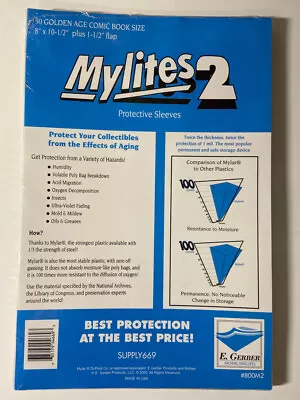 MYLITES 2 STANDARD GOLD COMIC BOOK SIZE 50 Pack Comic Bags 8 X 10 1/2  • $21.80