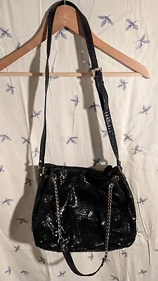 MICHAEL Michael Kors Black Glossy Python Embossed Leather Fulton Shoulder Bag • $30